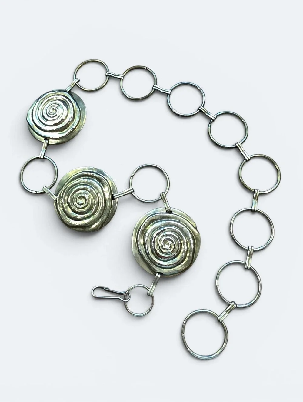 Vintage Brass Spiral Medallion Chain Belt Boho Y2K Statement Coiled Swirl Link B